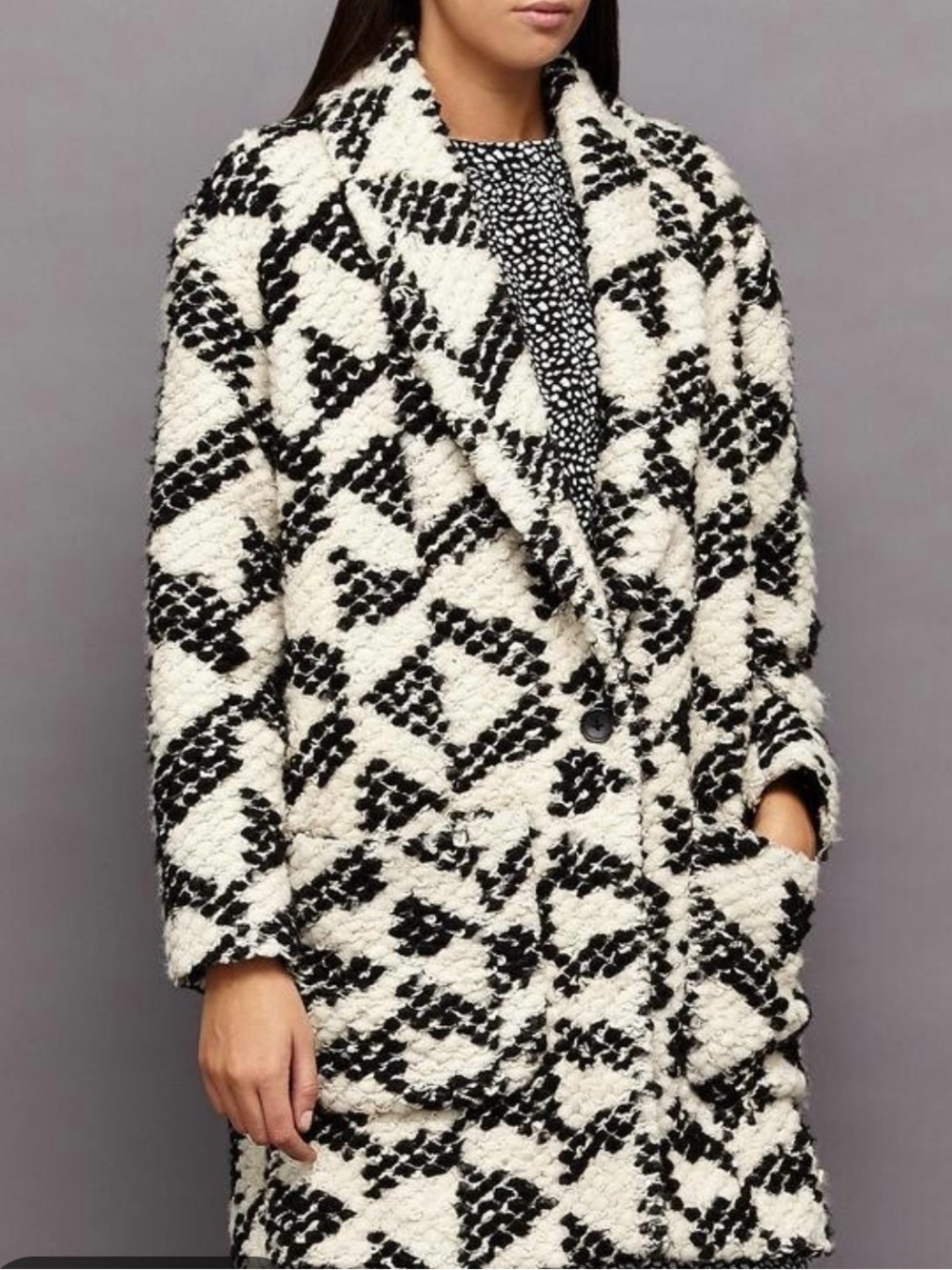 Scotch & Soda Black & White Bouclé Oversized Sweater Coat